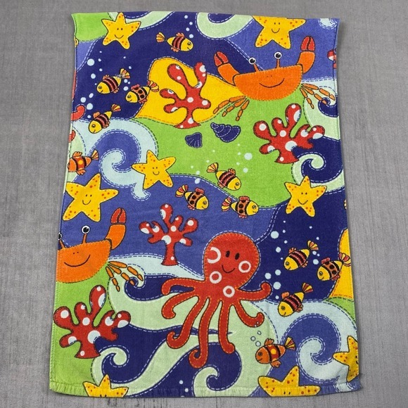Aloha Hut Other - Vtg Aloha Beach Towel Colorful‎ Underwater Sea Animals Octopus Crab 100% Cotton